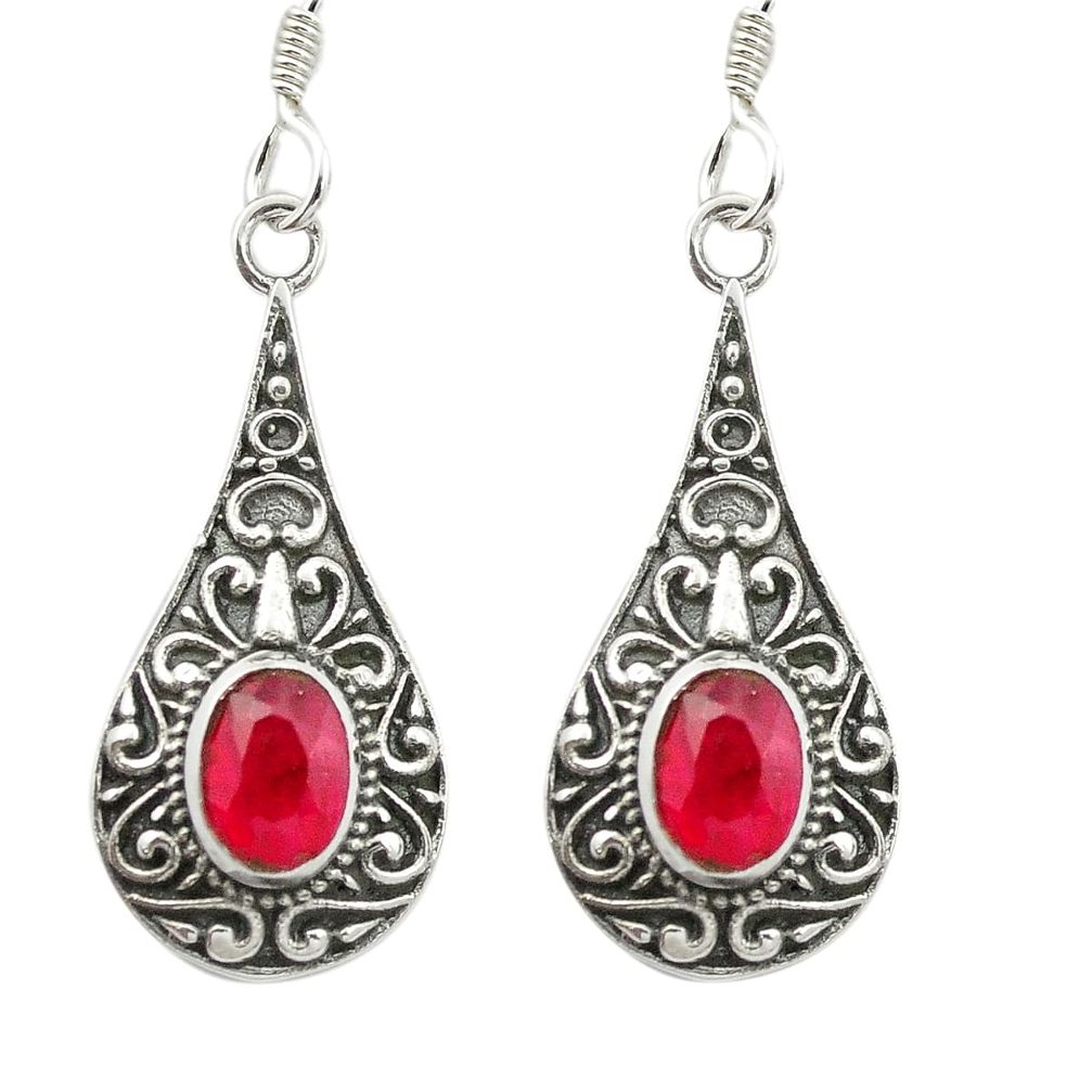 Natural red ruby 925 sterling silver dangle earrings jewelry m51314