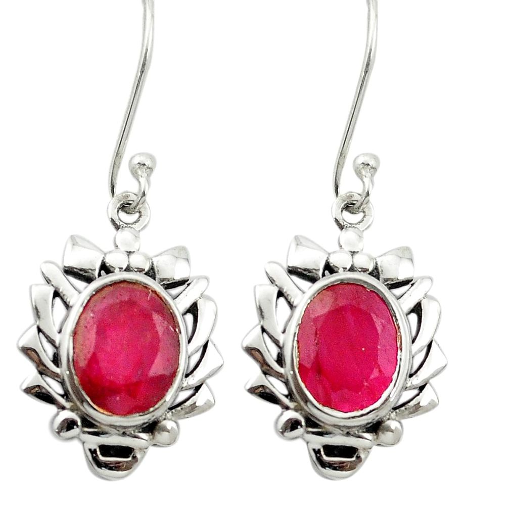 Natural red ruby 925 sterling silver dangle earrings jewelry m51315