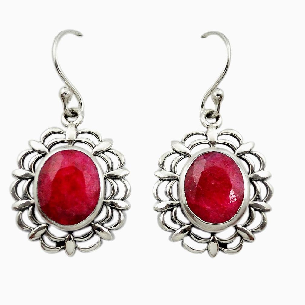 Natural red ruby 925 sterling silver dangle earrings jewelry m51318