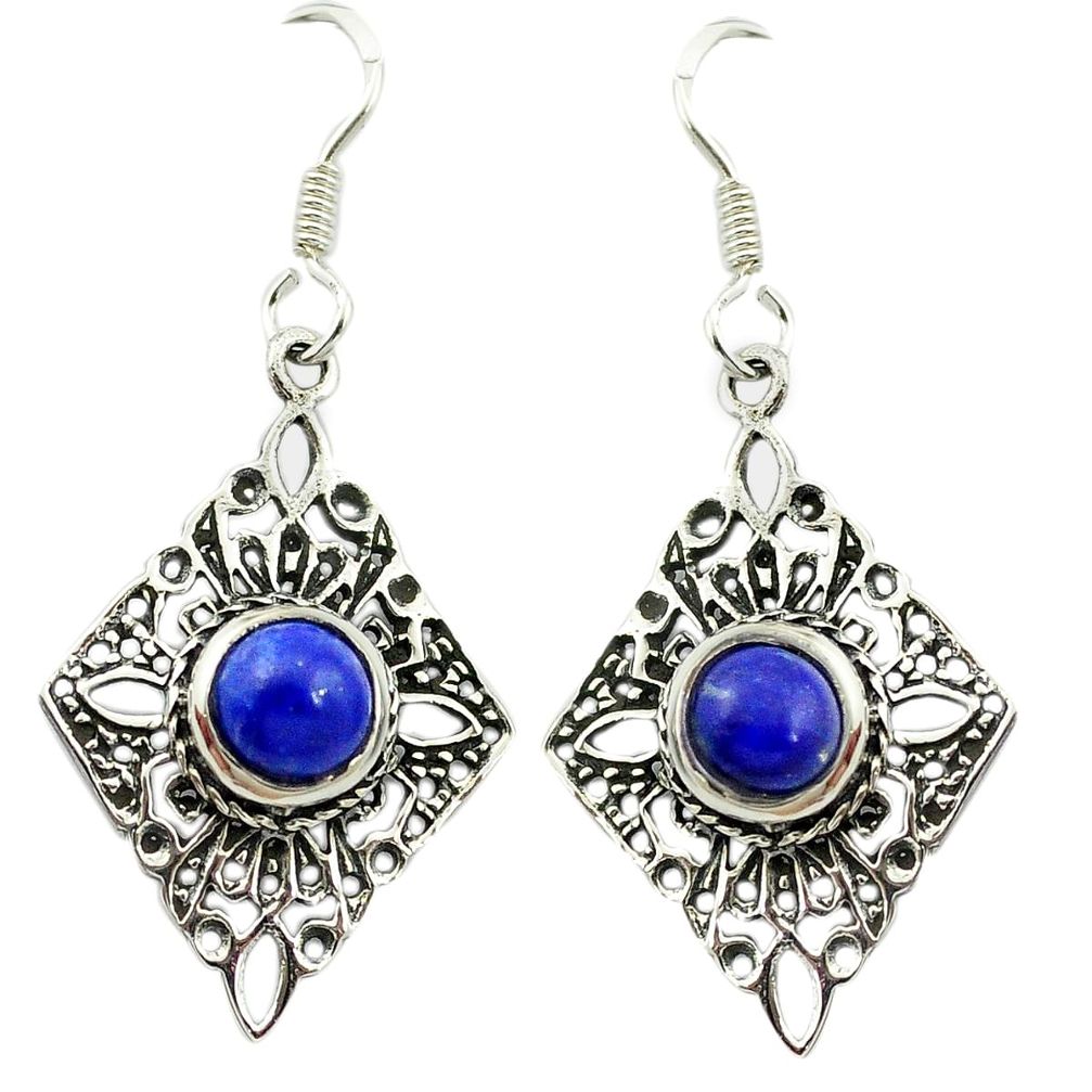 Natural blue lapis lazuli 925 sterling silver dangle earrings m51328