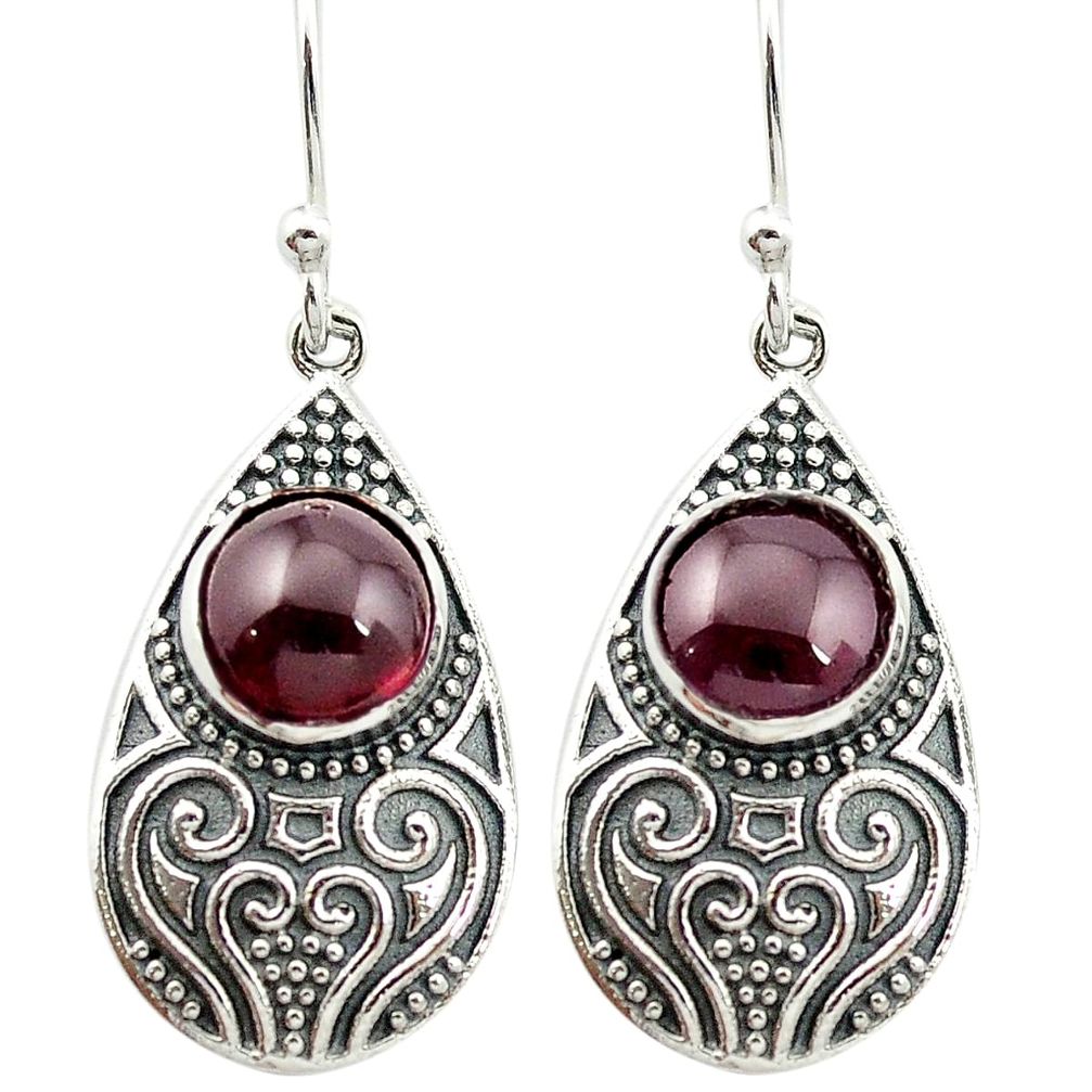 Natural red garnet 925 sterling silver dangle earrings jewelry m51348