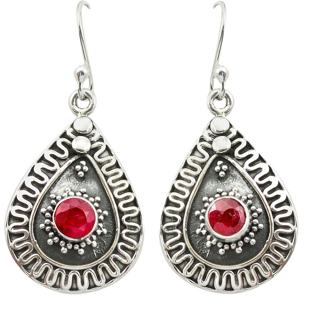 Natural red ruby 925 sterling silver dangle earrings jewelry m51355