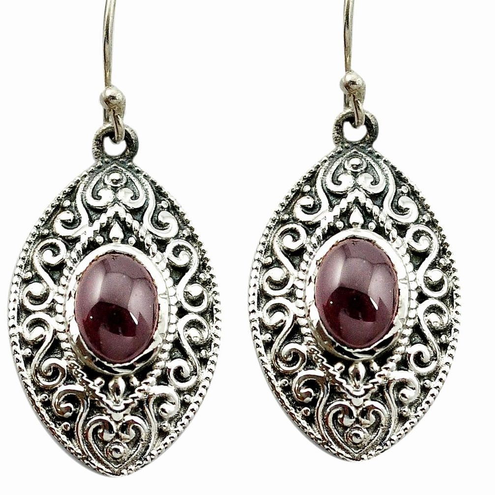 Natural red garnet 925 sterling silver dangle earrings jewelry m51360