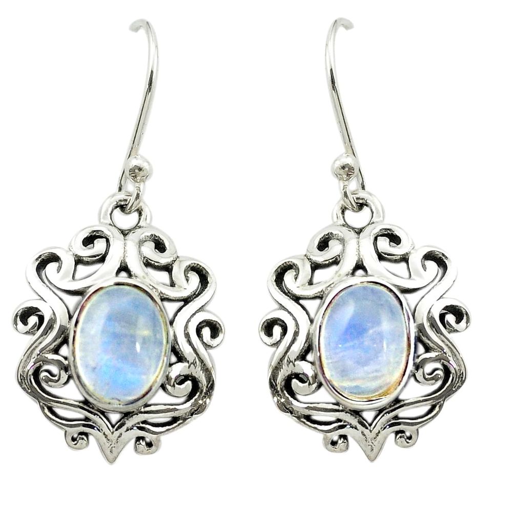 Natural rainbow moonstone 925 sterling silver dangle earrings m51370