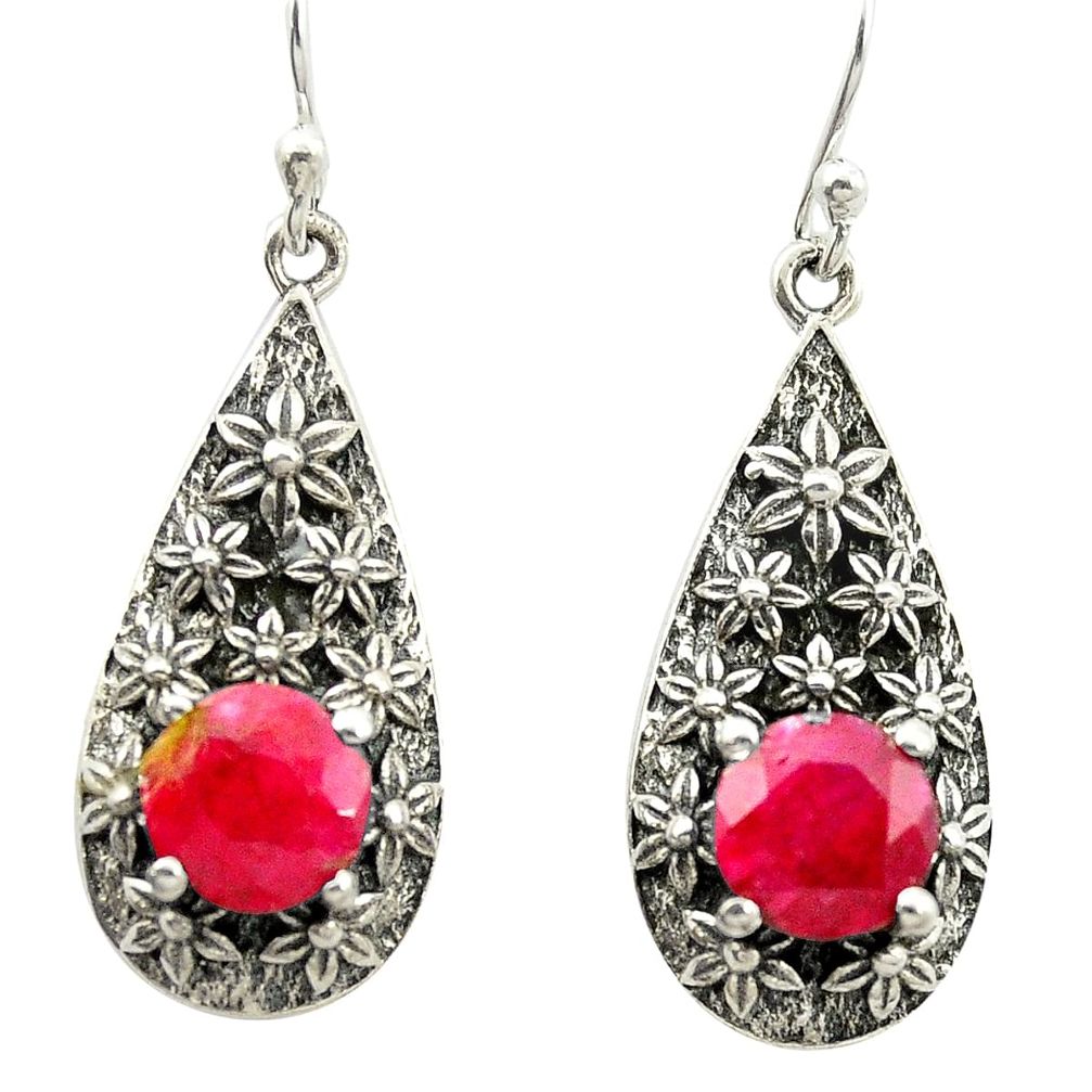 Natural red ruby 925 sterling silver dangle earrings jewelry m51371
