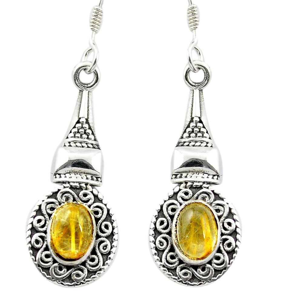 Natural golden tourmaline rutile 925 silver dangle earrings m51375