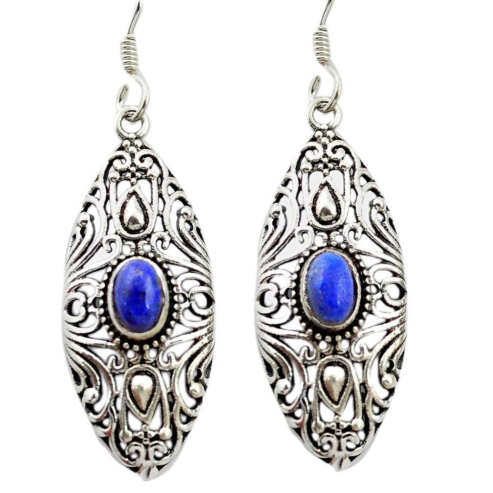 Natural blue lapis lazuli 925 sterling silver dangle earrings m51388