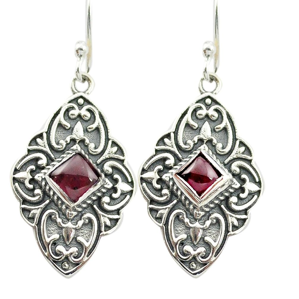 Natural red garnet 925 sterling silver dangle earrings jewelry m51432