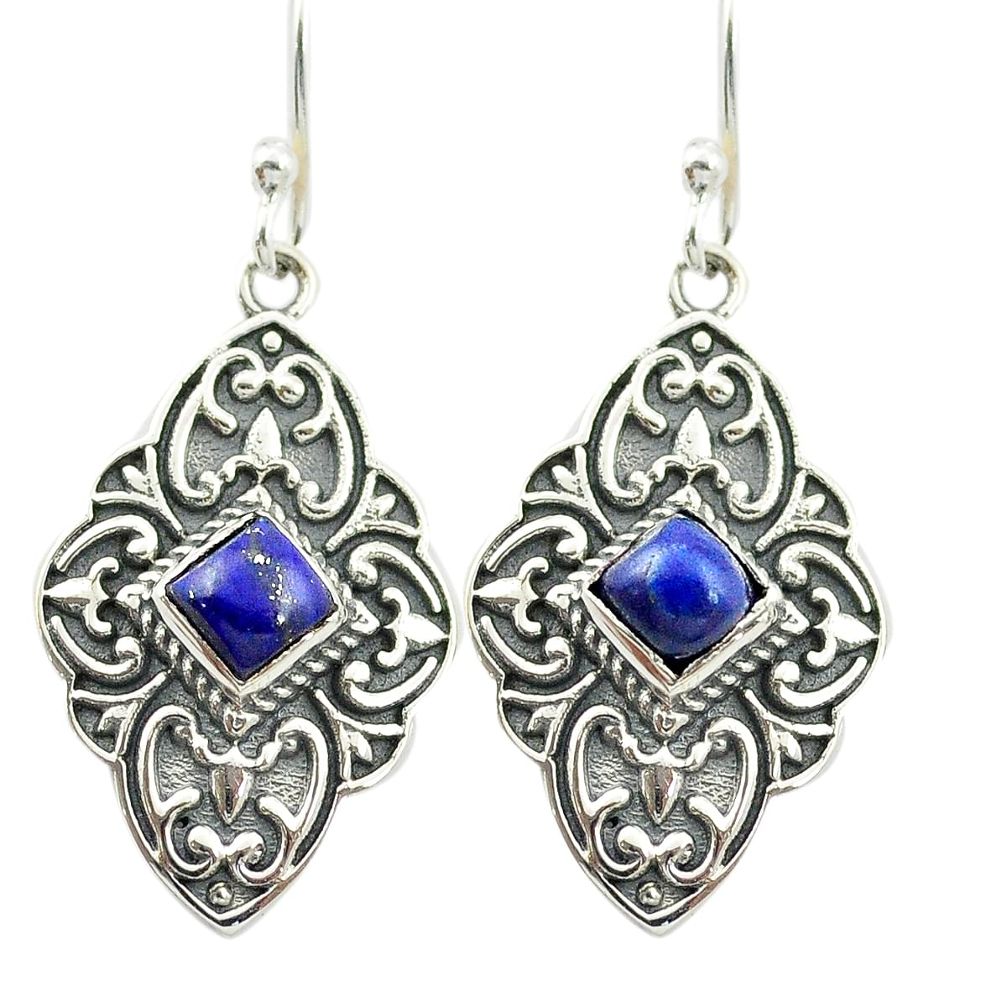 Natural blue lapis lazuli 925 sterling silver dangle earrings m51436