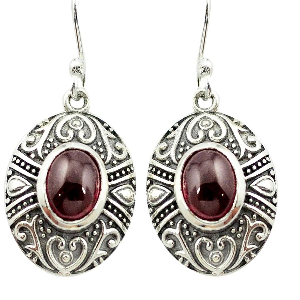 Natural red garnet 925 sterling silver dangle earrings jewelry m51439