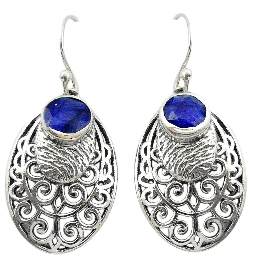 Natural blue sapphire 925 sterling silver dangle earrings jewelry m51475