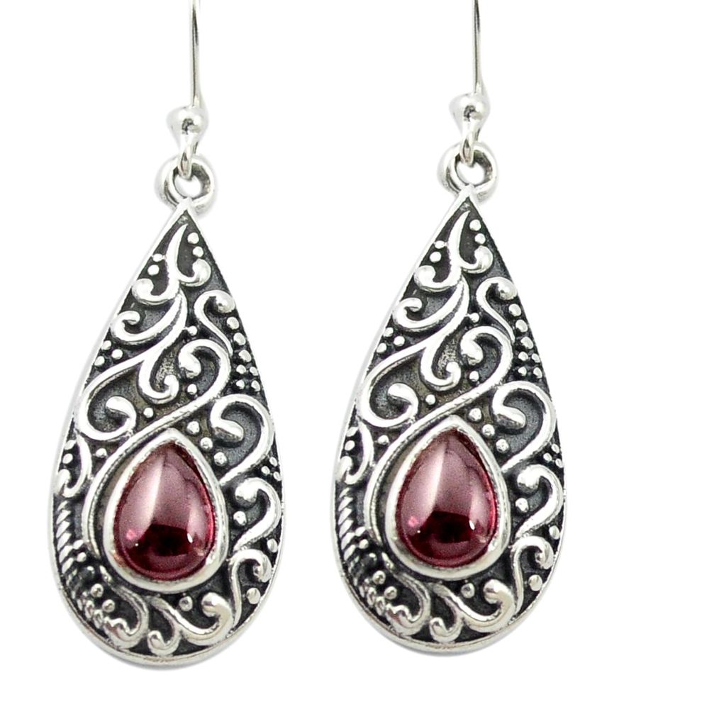 Natural red garnet 925 sterling silver dangle earrings jewelry m51509