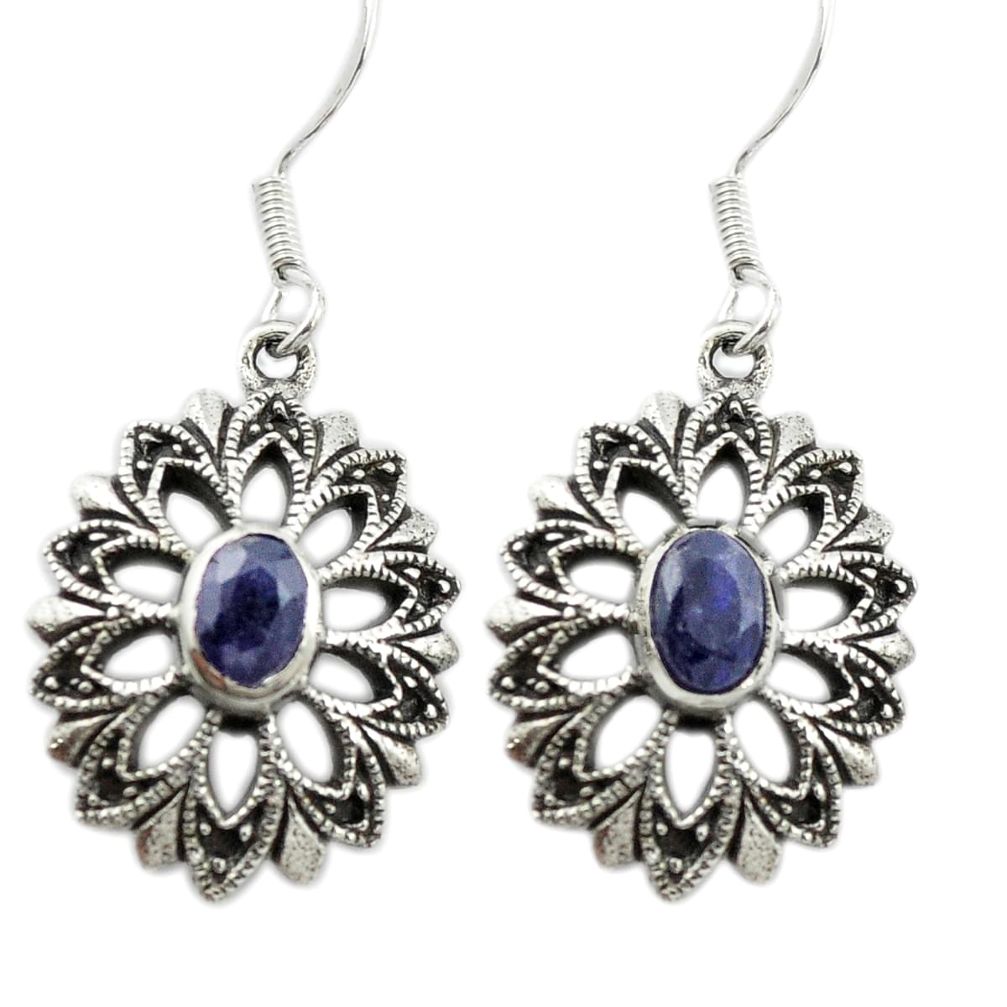 Natural blue sapphire 925 sterling silver dangle earrings jewelry m51535