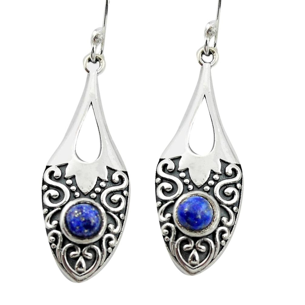 Natural blue lapis lazuli 925 sterling silver dangle earrings m51538