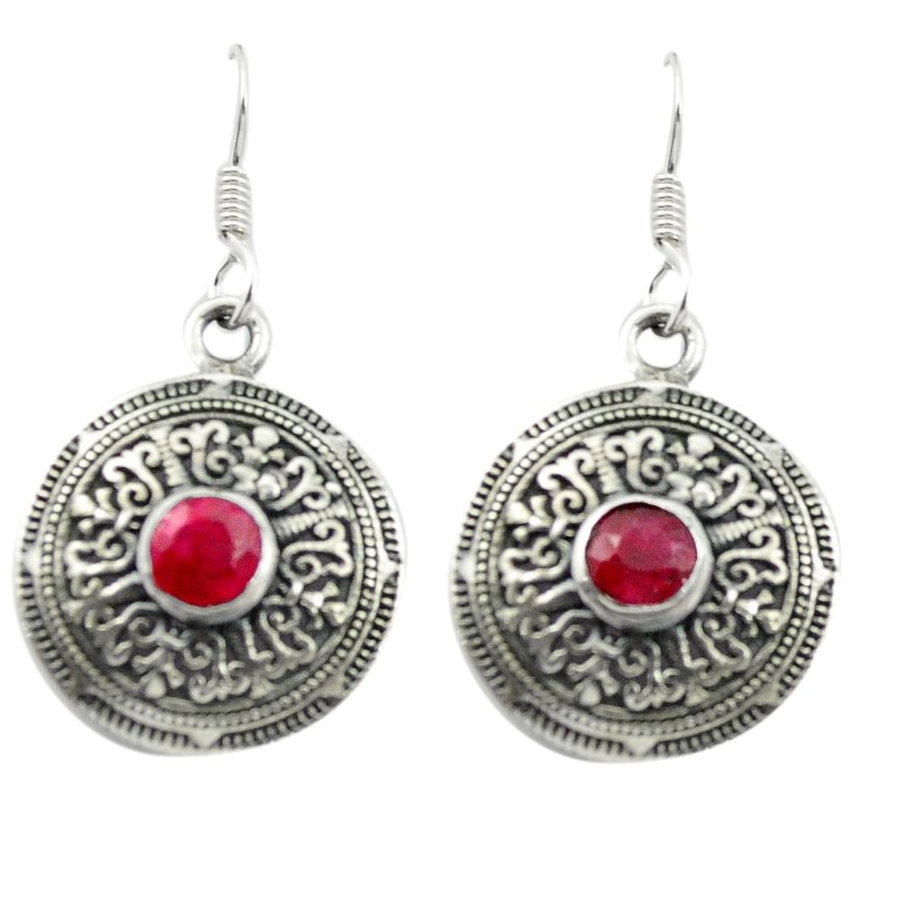Natural red ruby 925 sterling silver dangle earrings jewelry m51547