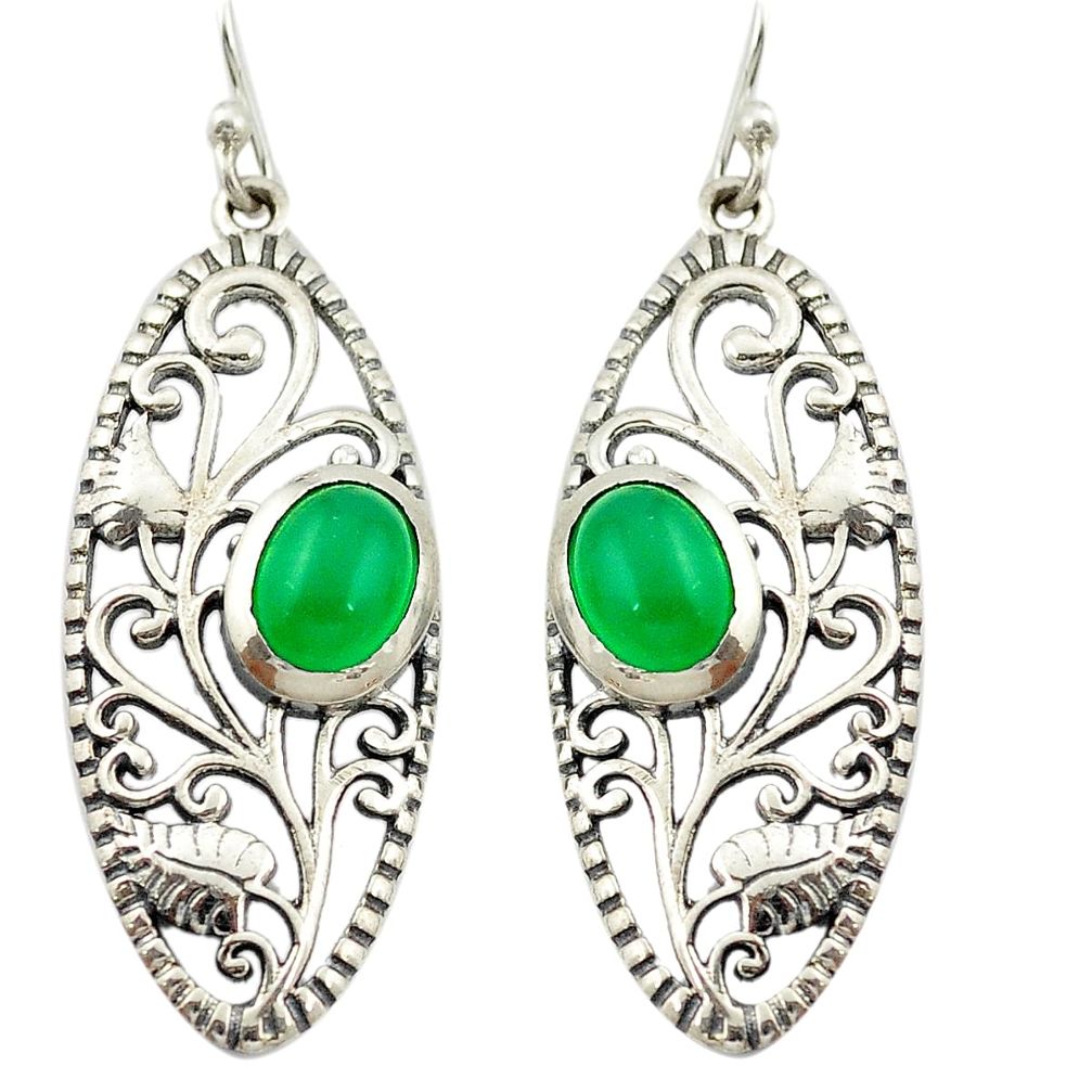 Natural green chalcedony 925 sterling silver dangle earrings m51557