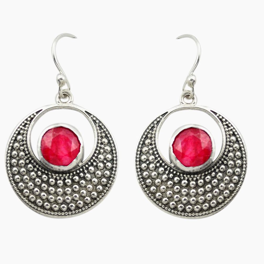 Natural red ruby 925 sterling silver dangle earrings jewelry m51576