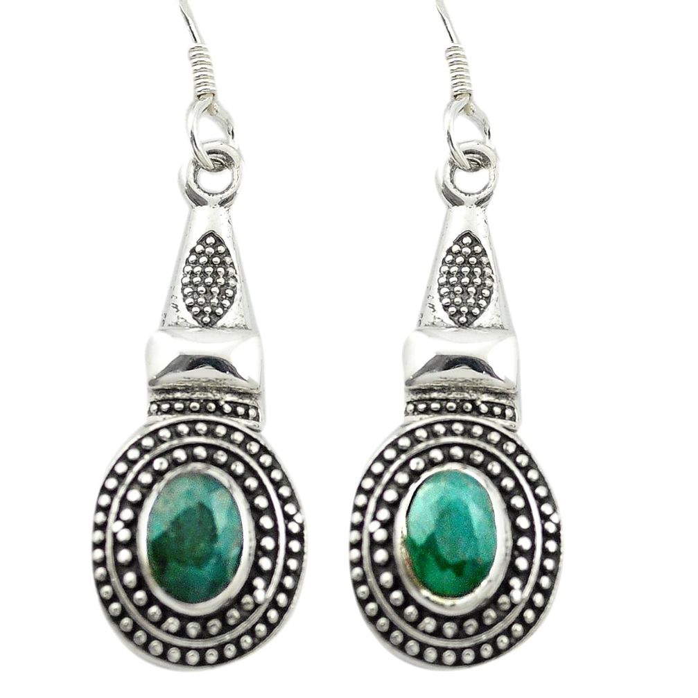 Natural green emerald 925 sterling silver dangle earrings jewelry m51579