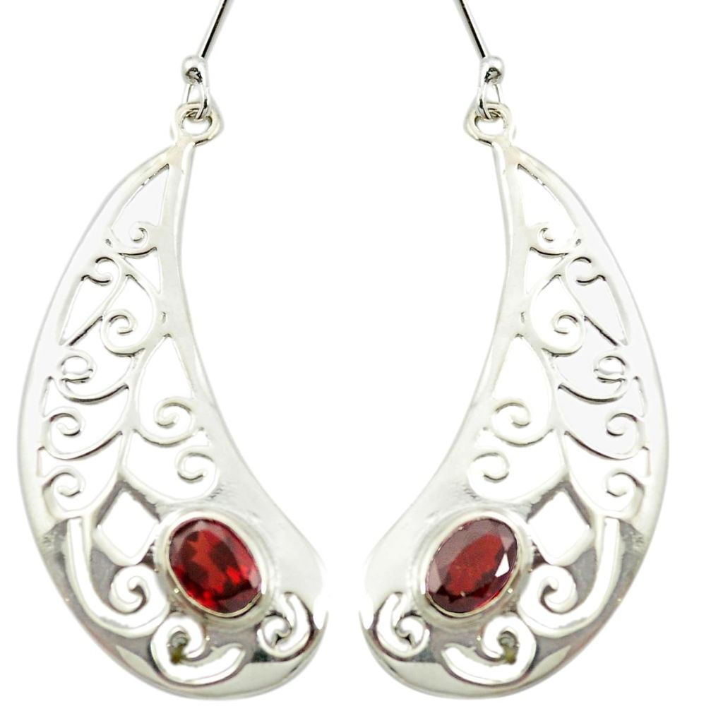 Natural red garnet 925 sterling silver dangle earrings jewelry m51882