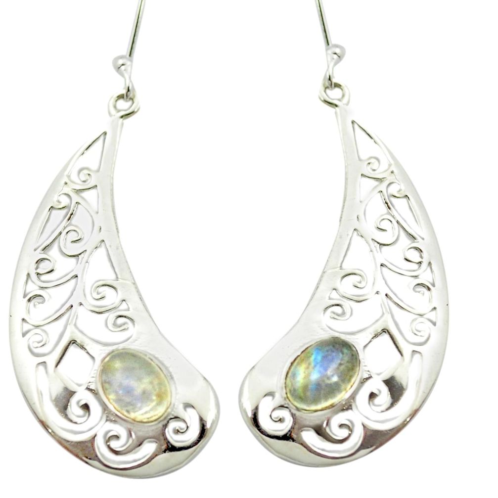 Natural rainbow moonstone 925 sterling silver dangle earrings m51883