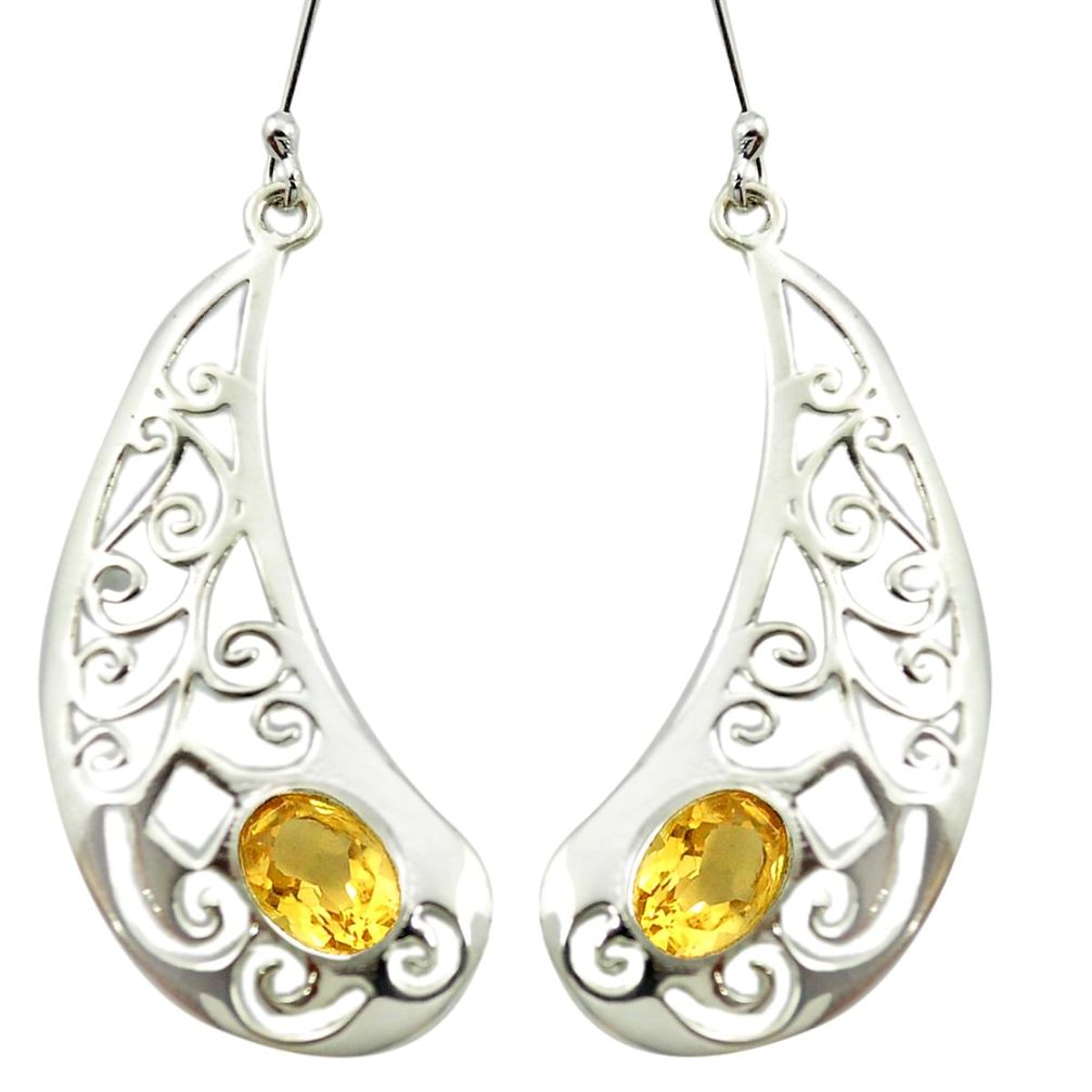 Natural yellow citrine 925 sterling silver dangle earrings m51884