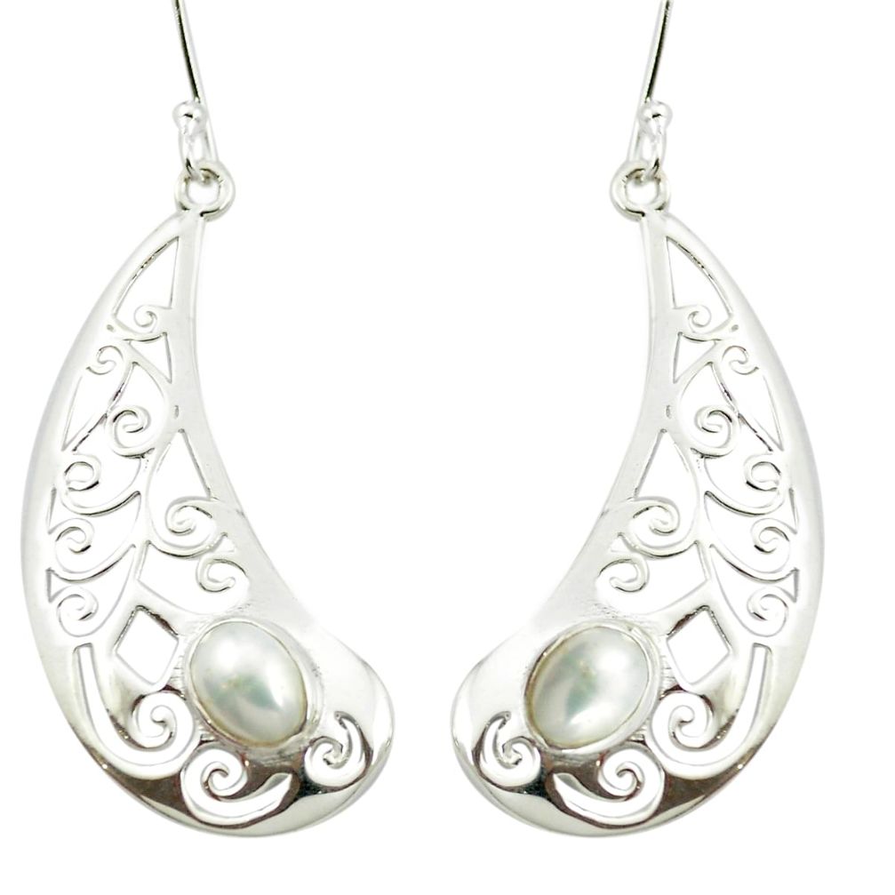 Natural white pearl 925 sterling silver dangle earrings jewelry m51887