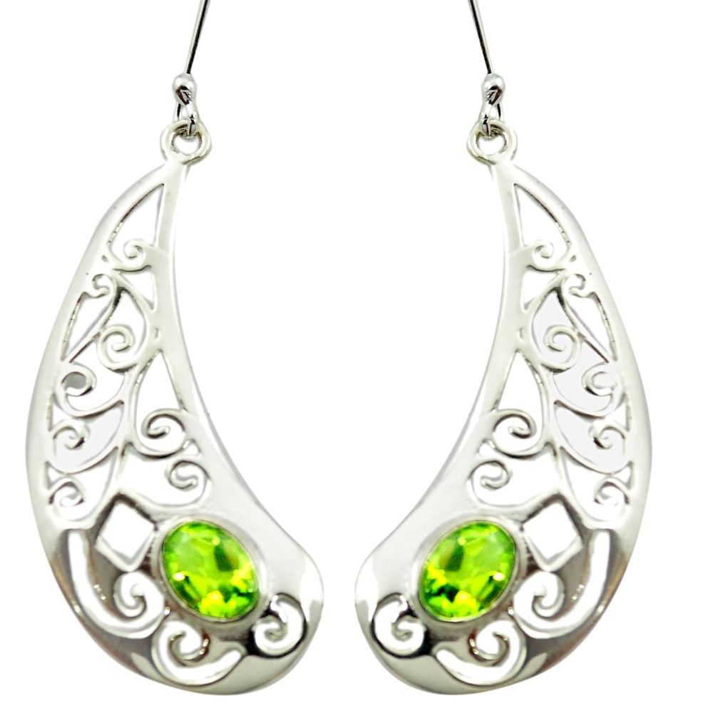 Natural green peridot 925 sterling silver dangle earrings jewelry m51888