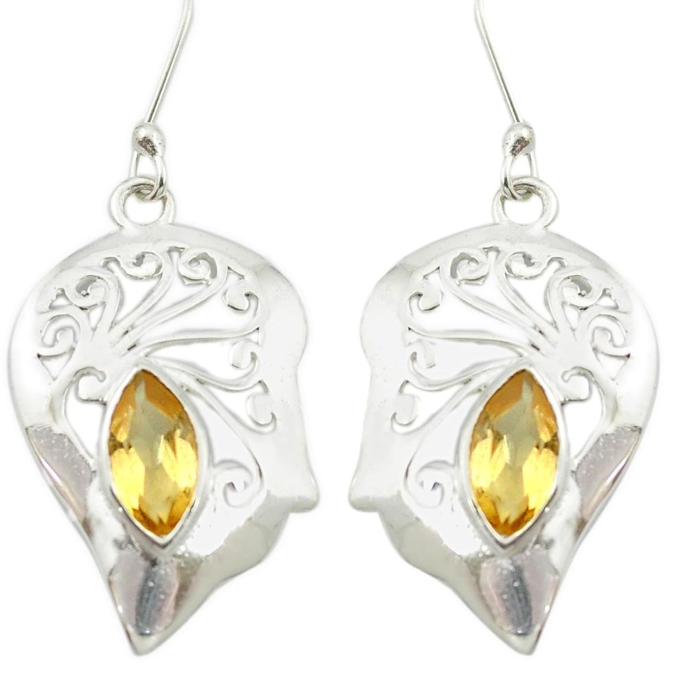 Natural yellow citrine 925 sterling silver dangle earrings m51892