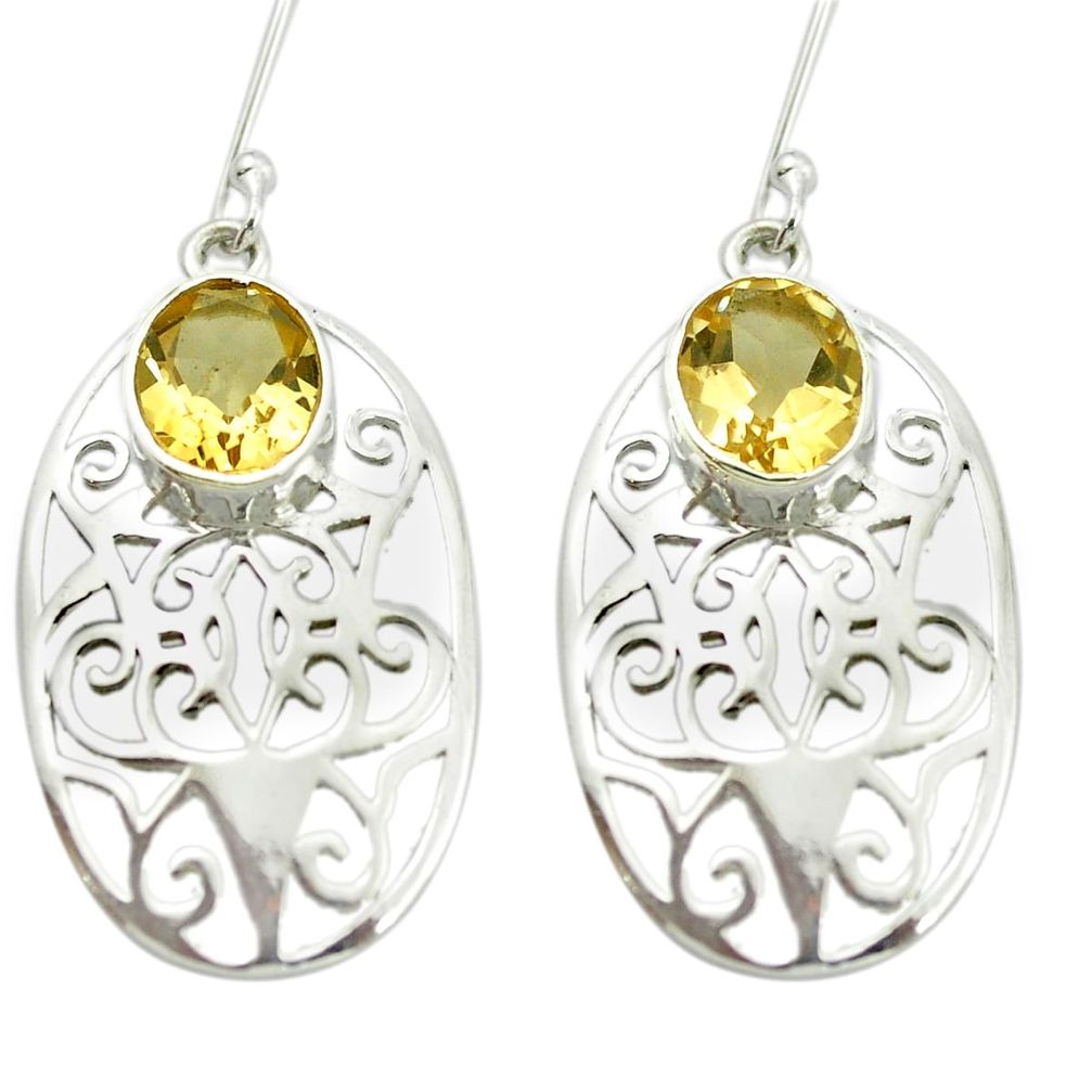 Natural yellow citrine 925 sterling silver dangle earrings m51901