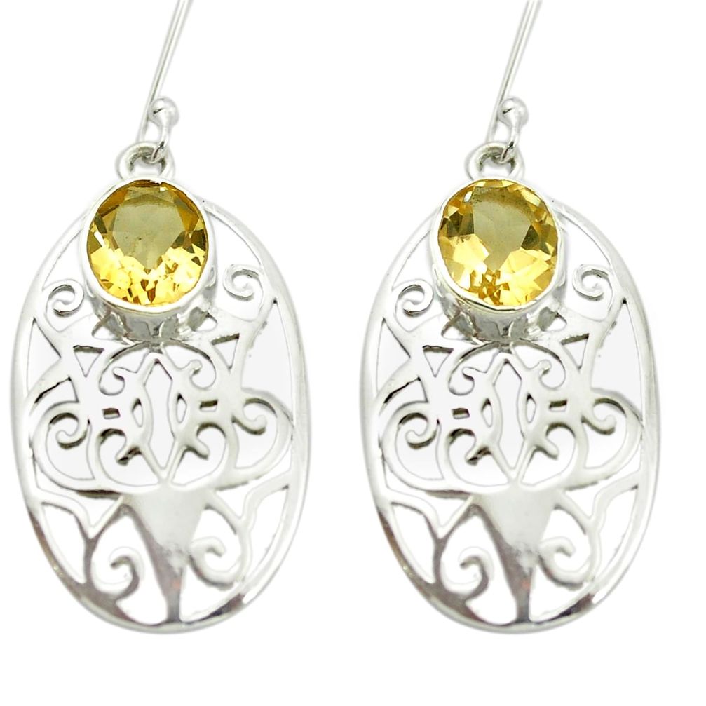 Natural yellow citrine 925 sterling silver dangle earrings m51902