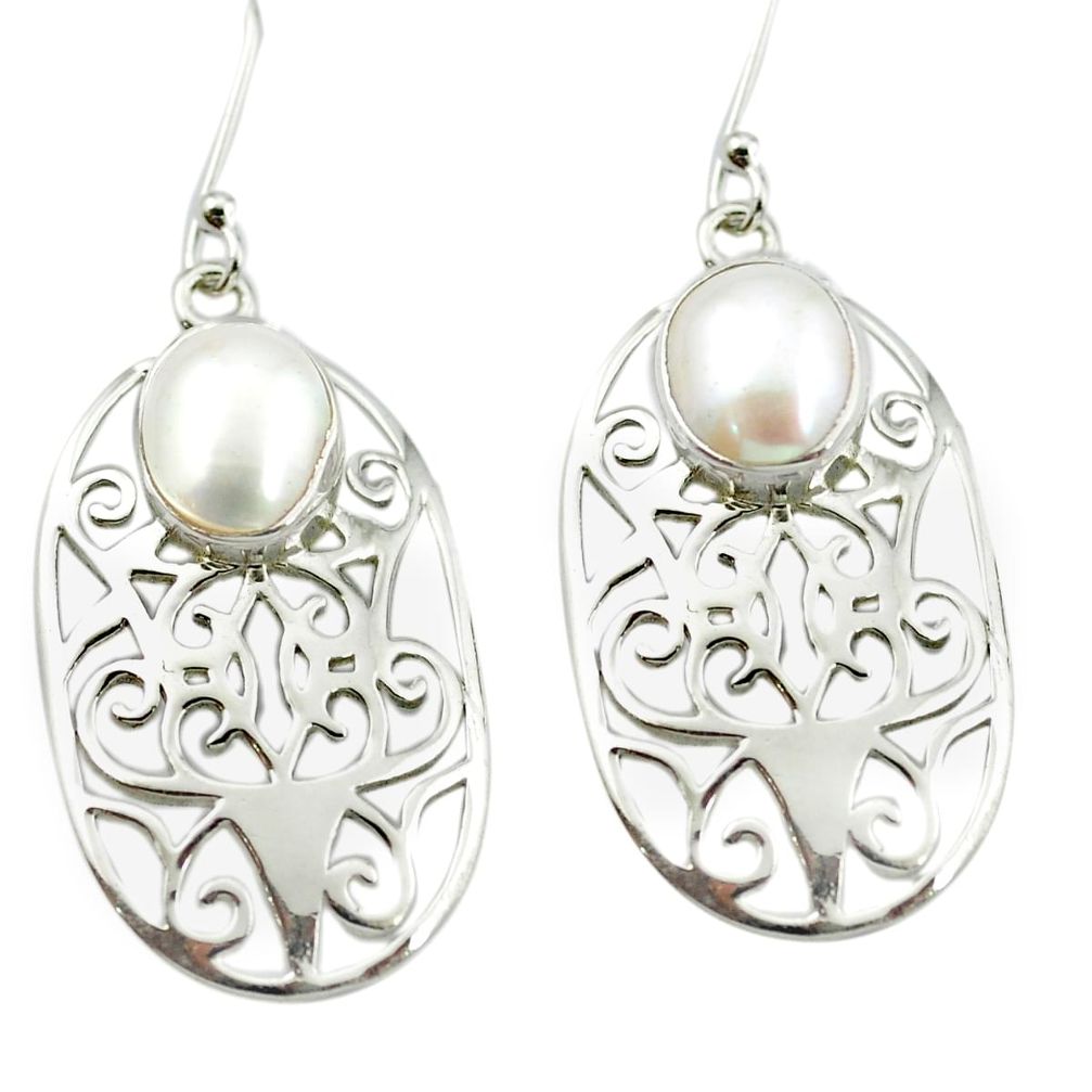 Natural white pearl 925 sterling silver dangle earrings jewelry m51910