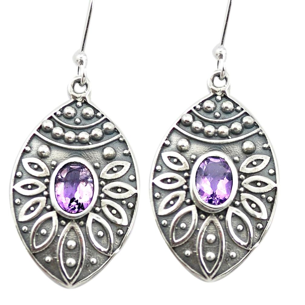 Natural purple amethyst 925 sterling silver dangle earrings m51931