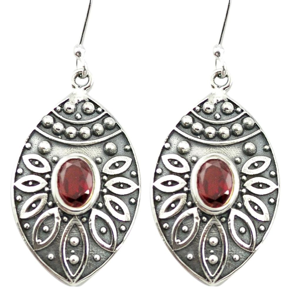 Natural red garnet 925 sterling silver dangle earrings jewelry m51933