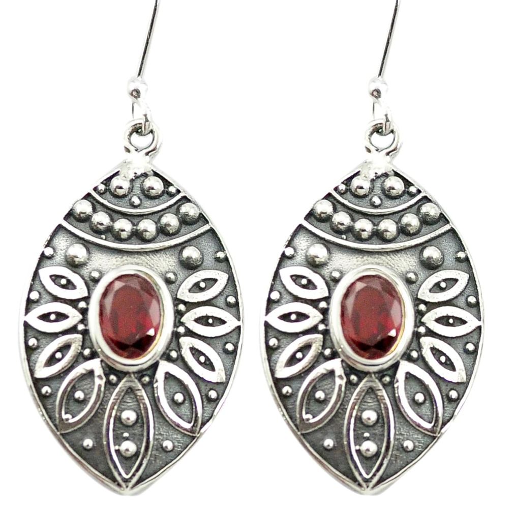 Natural red garnet 925 sterling silver dangle earrings jewelry m51934