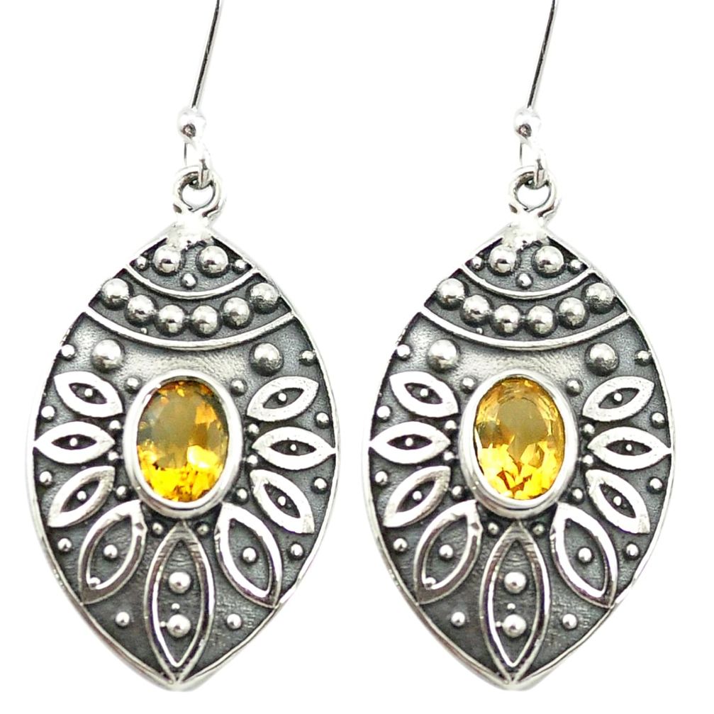 Natural yellow citrine 925 sterling silver dangle earrings m51939