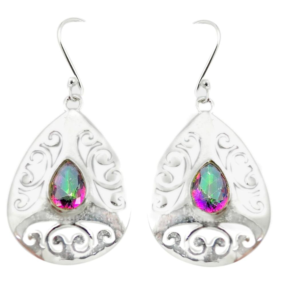 Multi color rainbow topaz 925 sterling silver dangle earrings m51941