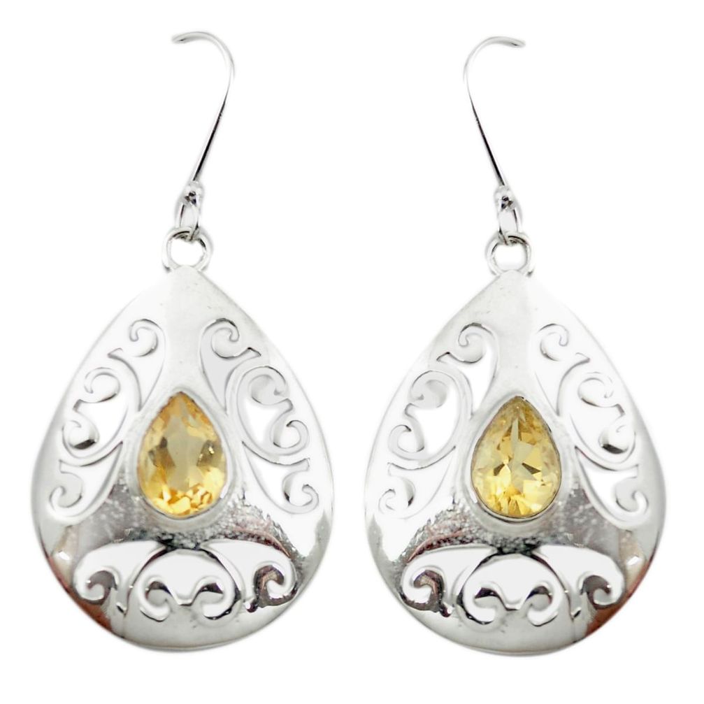 Natural yellow citrine 925 sterling silver dangle earrings jewelry m51948
