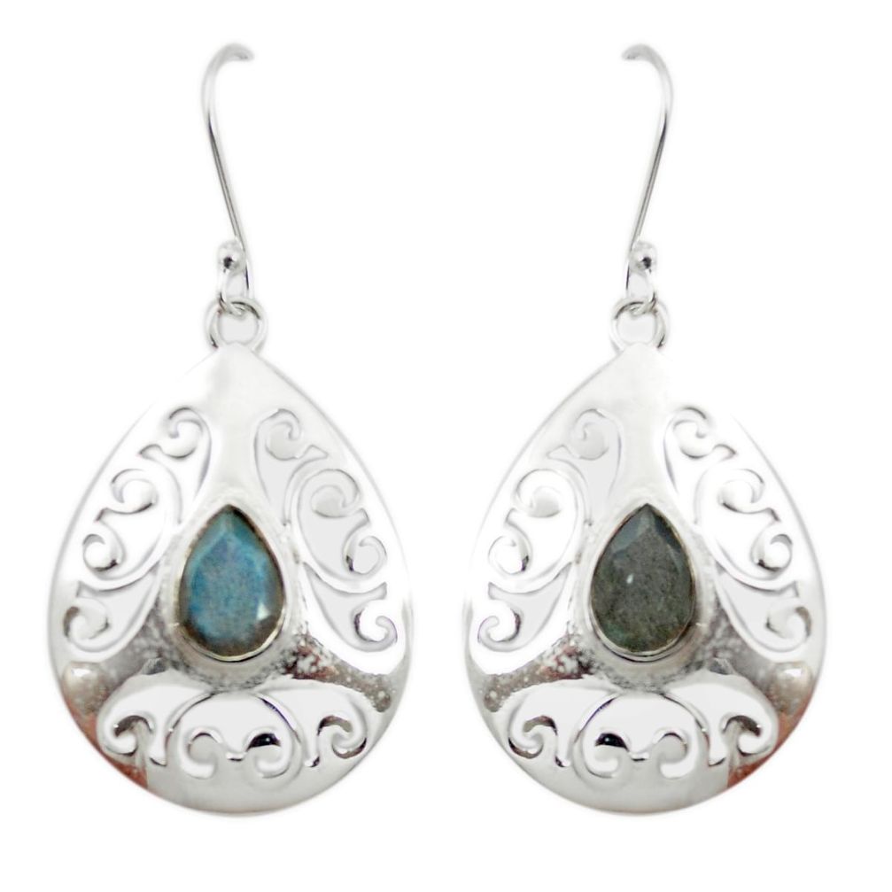 Natural blue labradorite 925 sterling silver dangle earrings m51949