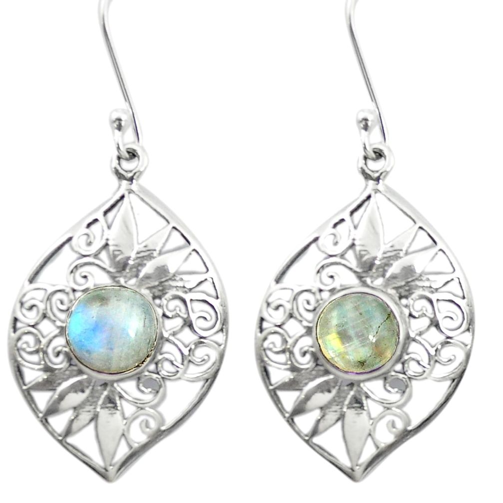 Natural rainbow moonstone 925 sterling silver dangle earrings m51951