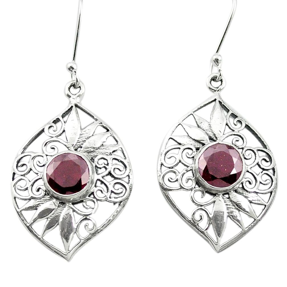 Natural red garnet 925 sterling silver dangle earrings jewelry m51957