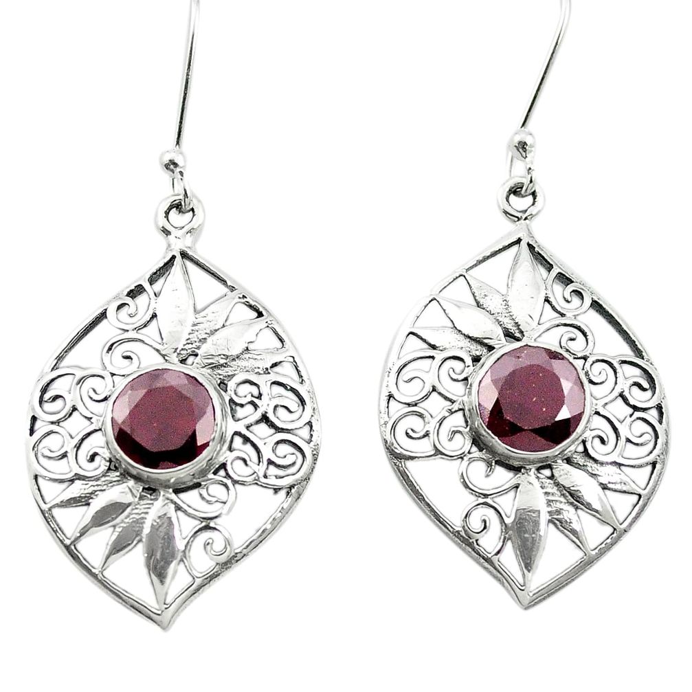 Natural red garnet 925 sterling silver dangle earrings jewelry m51958