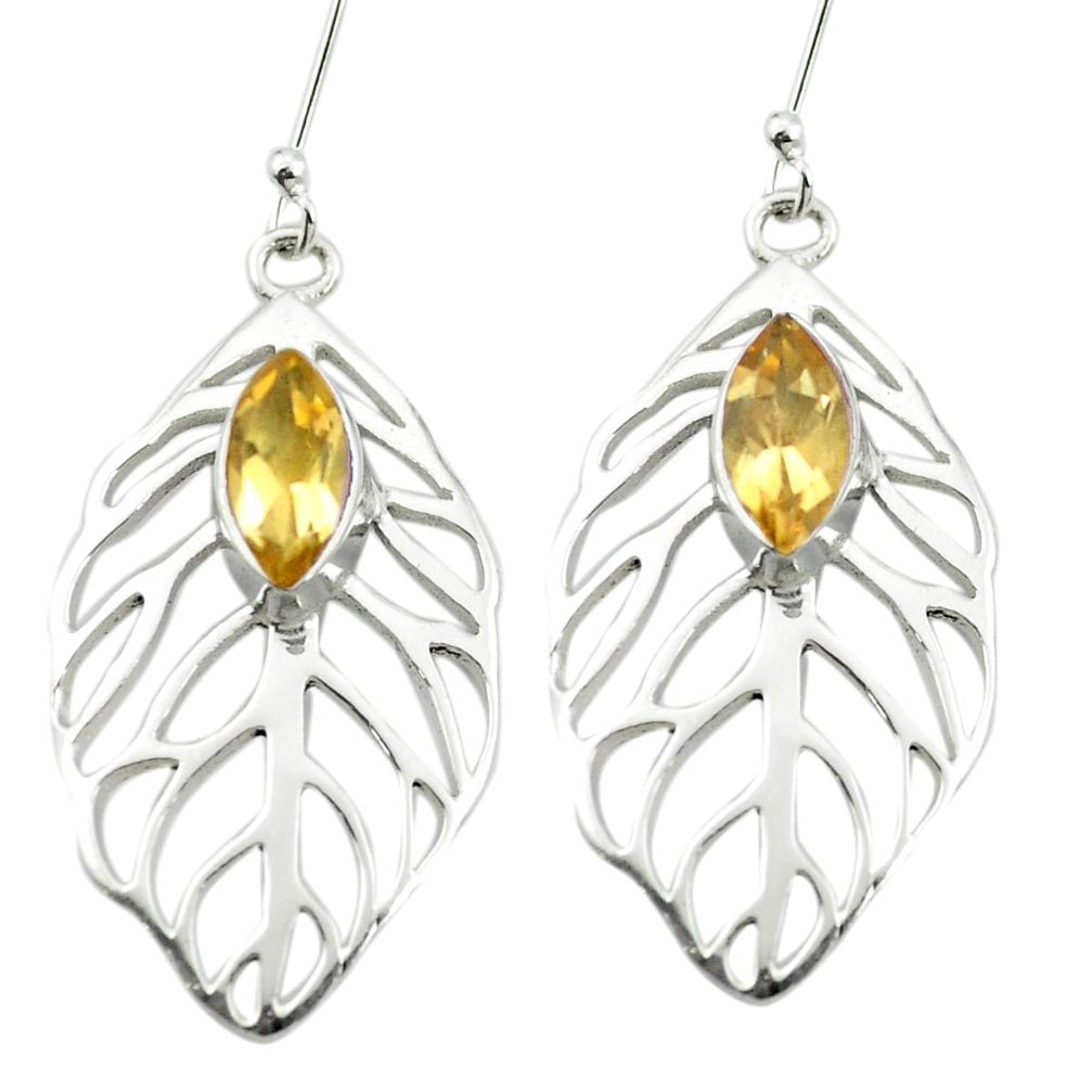 Natural yellow citrine 925 sterling silver dangle earrings m51983