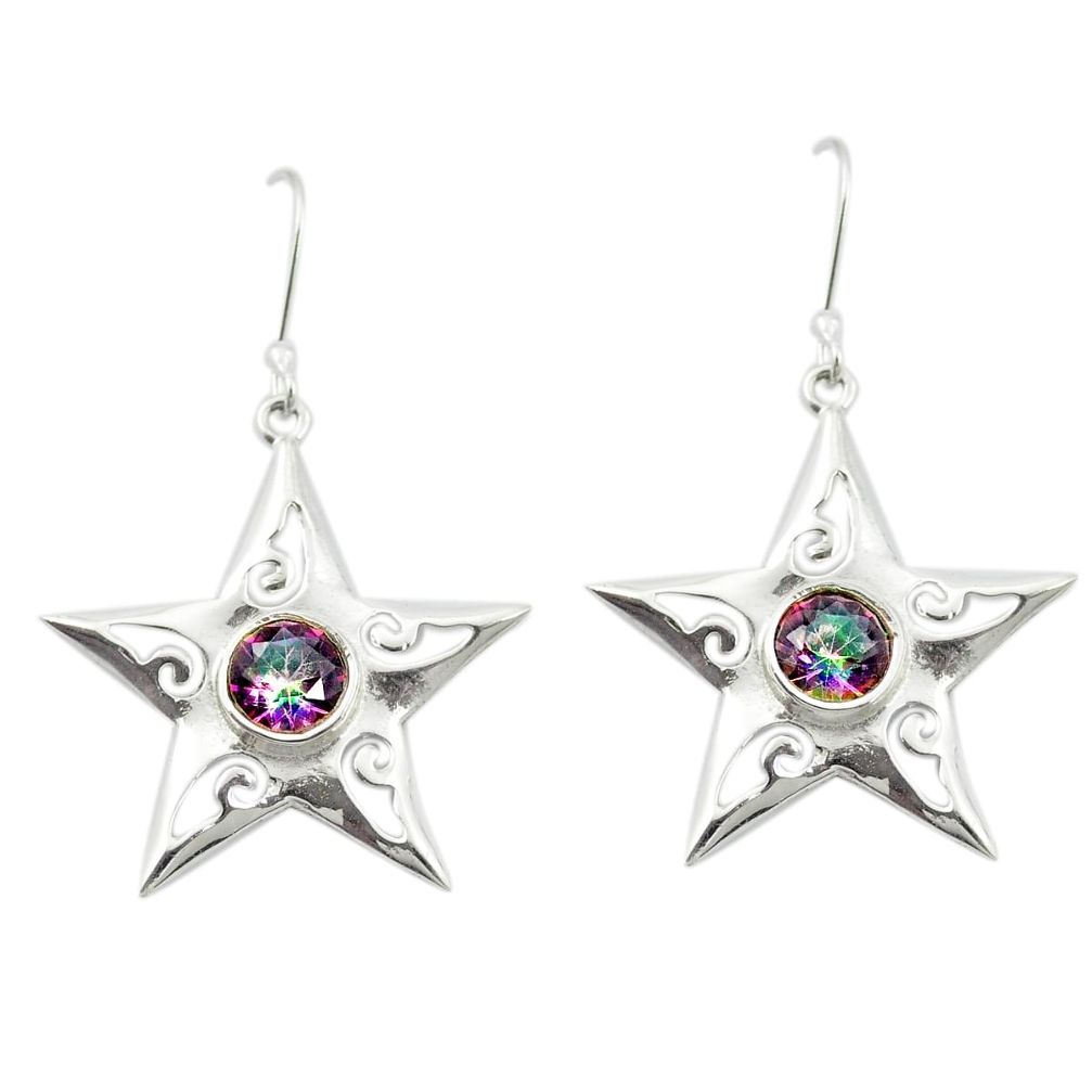 Multi color rainbow topaz 925 sterling silver star fish earrings m52002