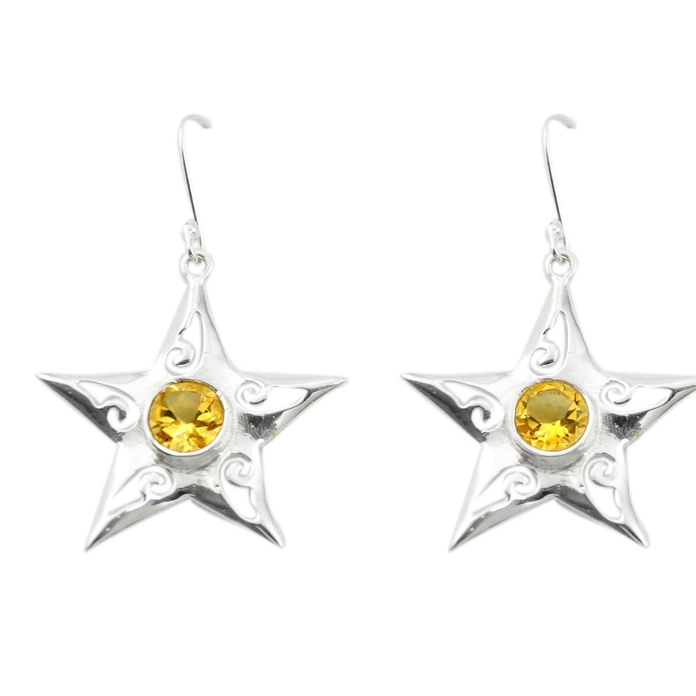 Natural yellow citrine 925 sterling silver star fish earrings m52004