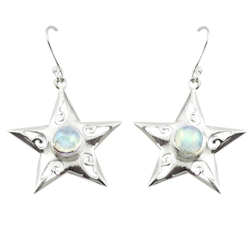 925 sterling silver natural rainbow moonstone star fish earrings m52005