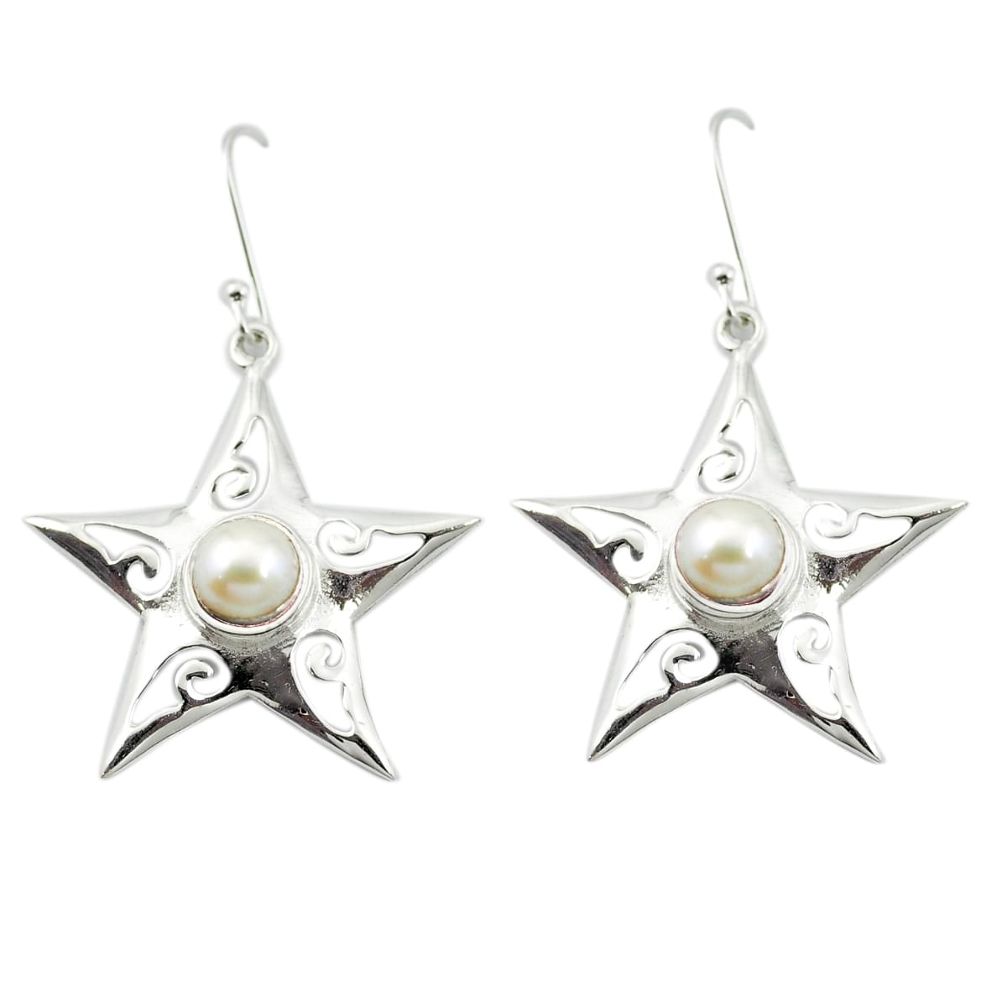 Natural white pearl 925 sterling silver star fish earrings jewelry m52006