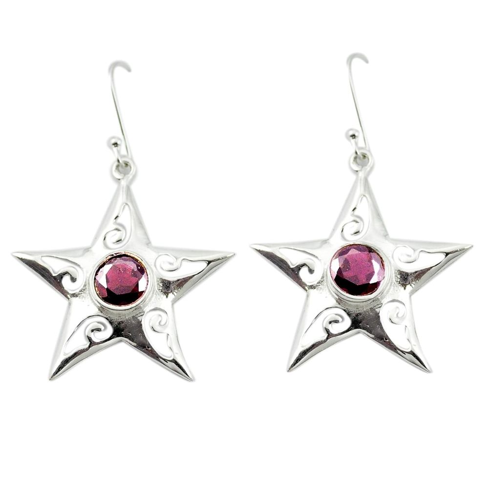 Natural red garnet 925 sterling silver star fish earrings jewelry m52010