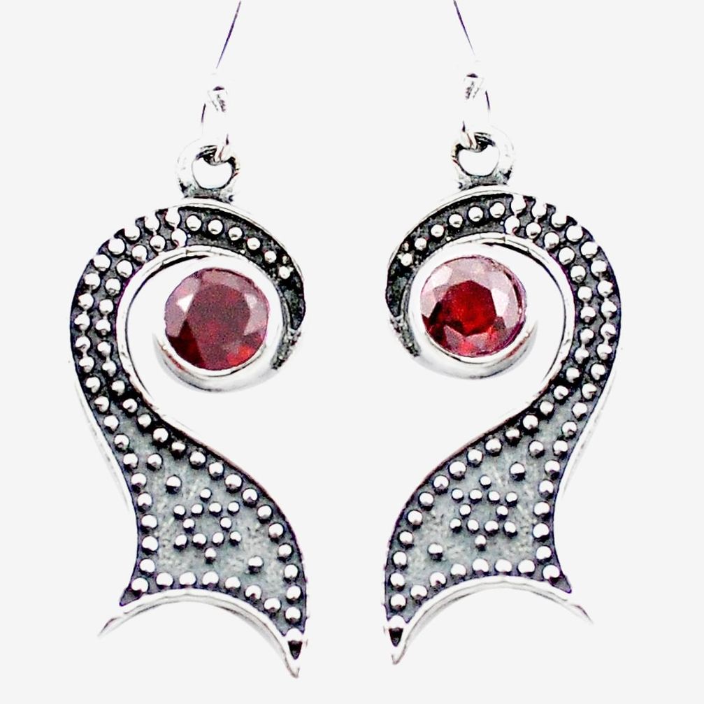 Natural red garnet 925 sterling silver dangle earrings jewelry m52031