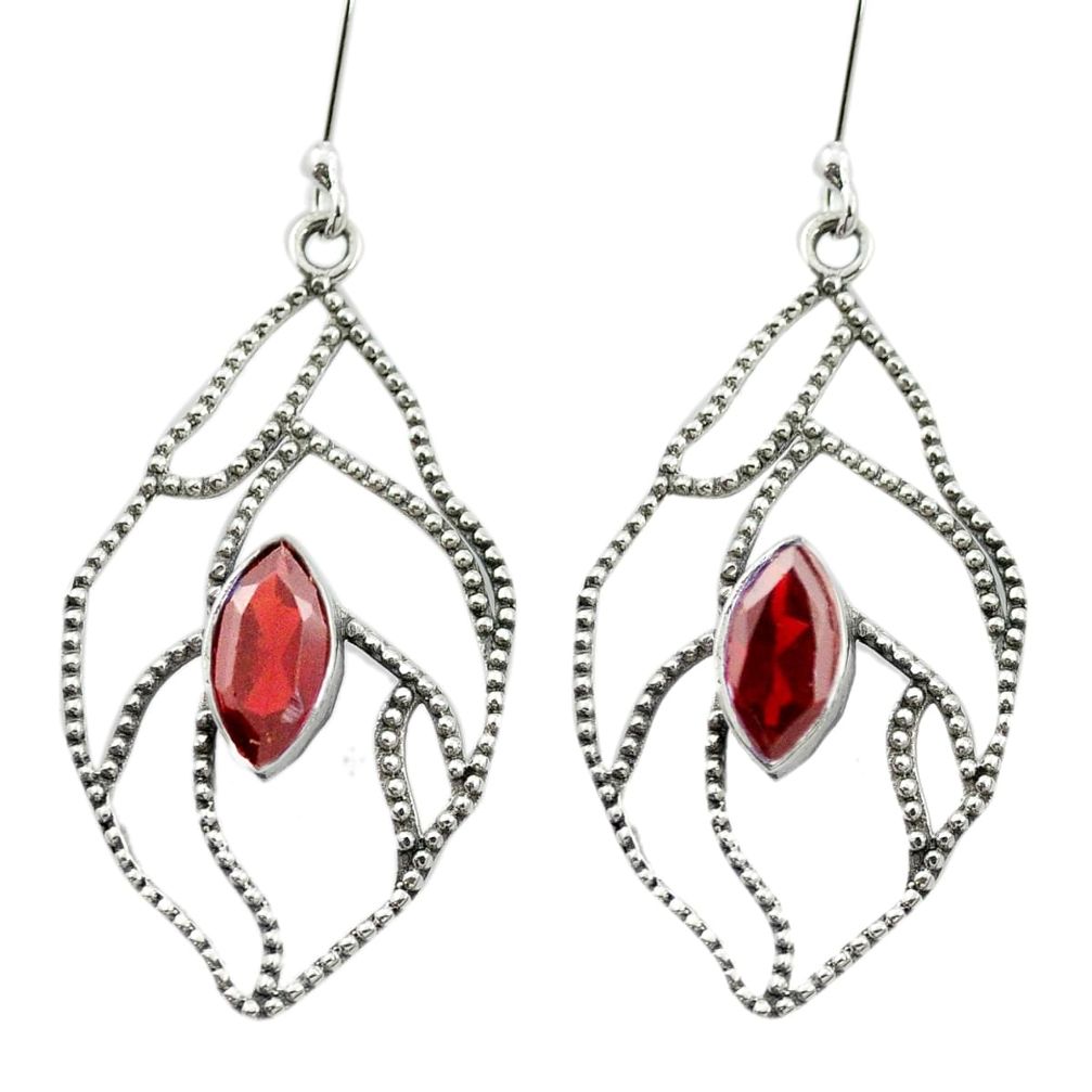 Natural red garnet 925 sterling silver dangle earrings jewelry m52054