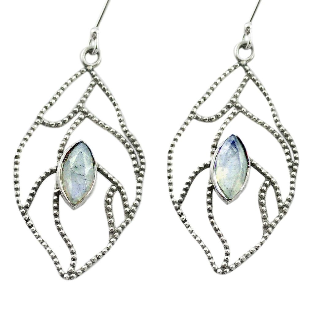 Natural rainbow moonstone 925 sterling silver dangle earrings m52056